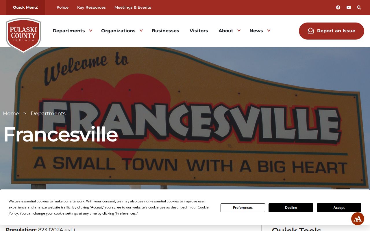 Official Francesville town page with town office and civic context