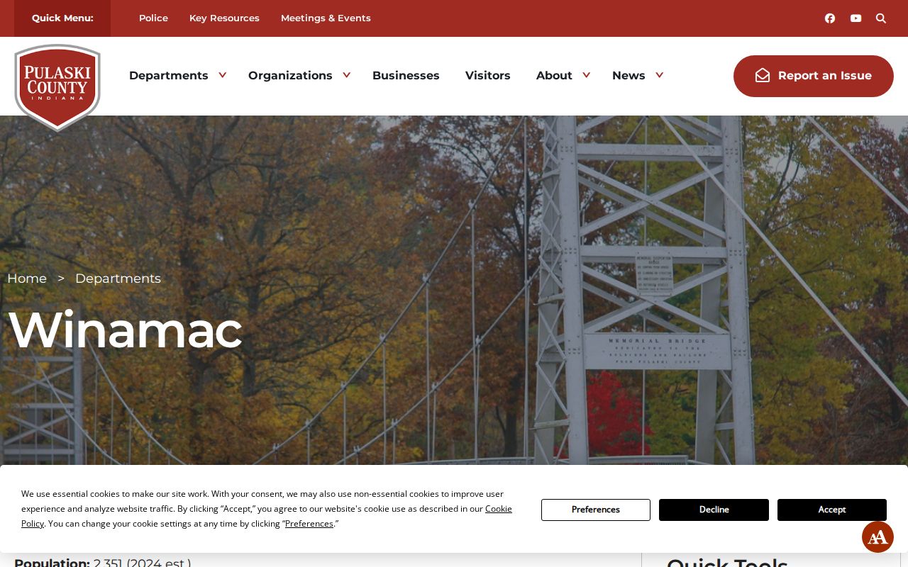 Official Winamac town page with county-seat civic information