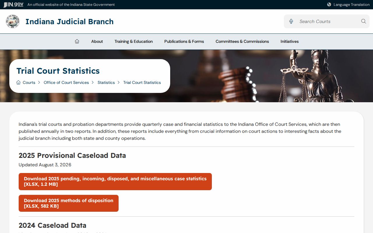 Indiana trial court statistics workbook page for provisional case data