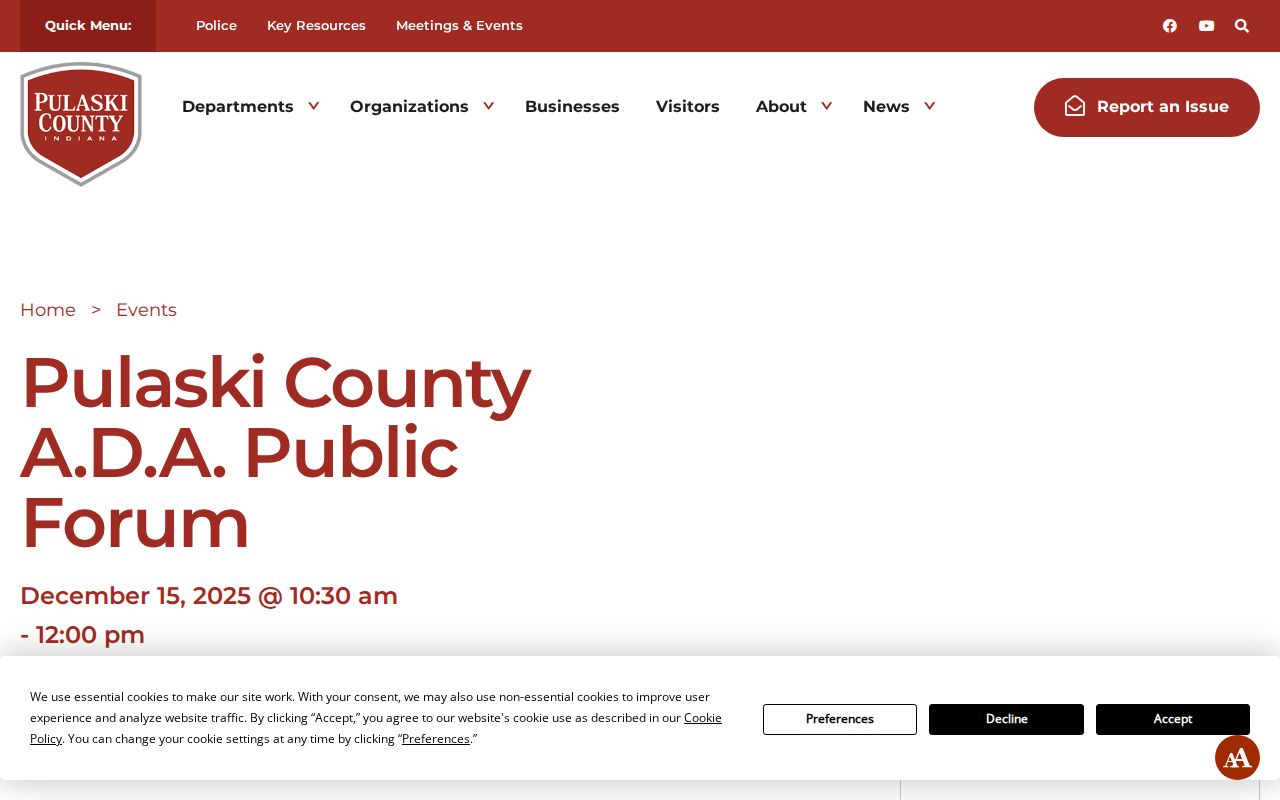 Pulaski County ADA accommodation information for courthouse access