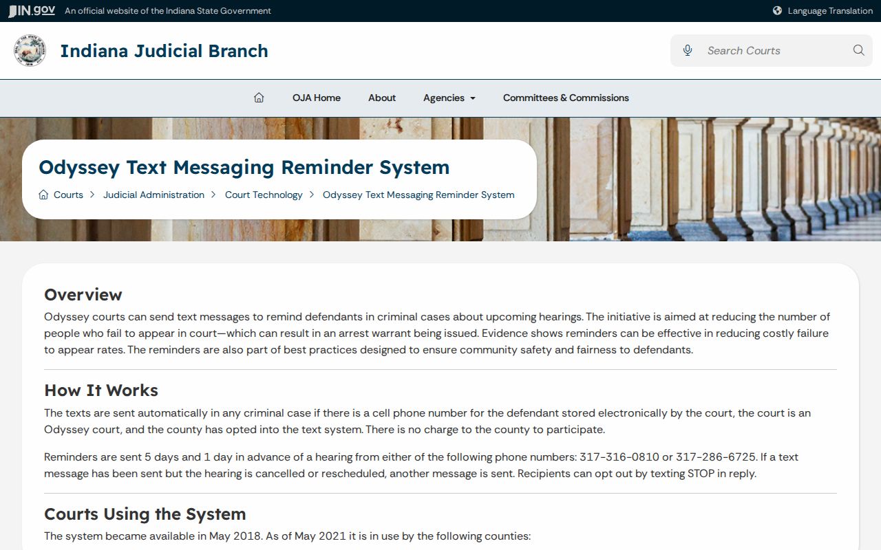 Pulaski County court date Odyssey text alerts