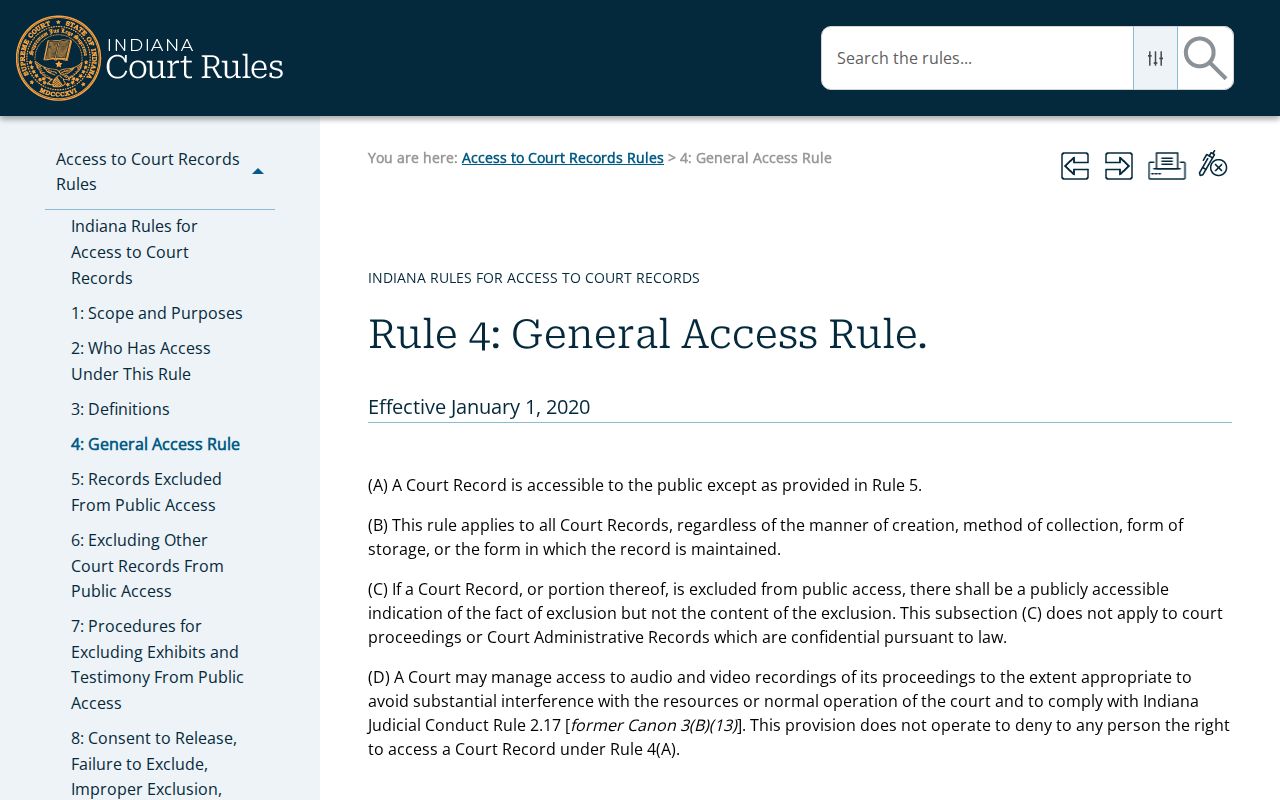 Indiana Access to Court Records Rule 4 official page