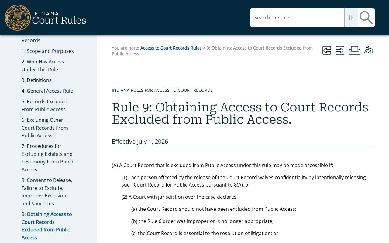 Indiana Rule 9 extraordinary access petition procedure