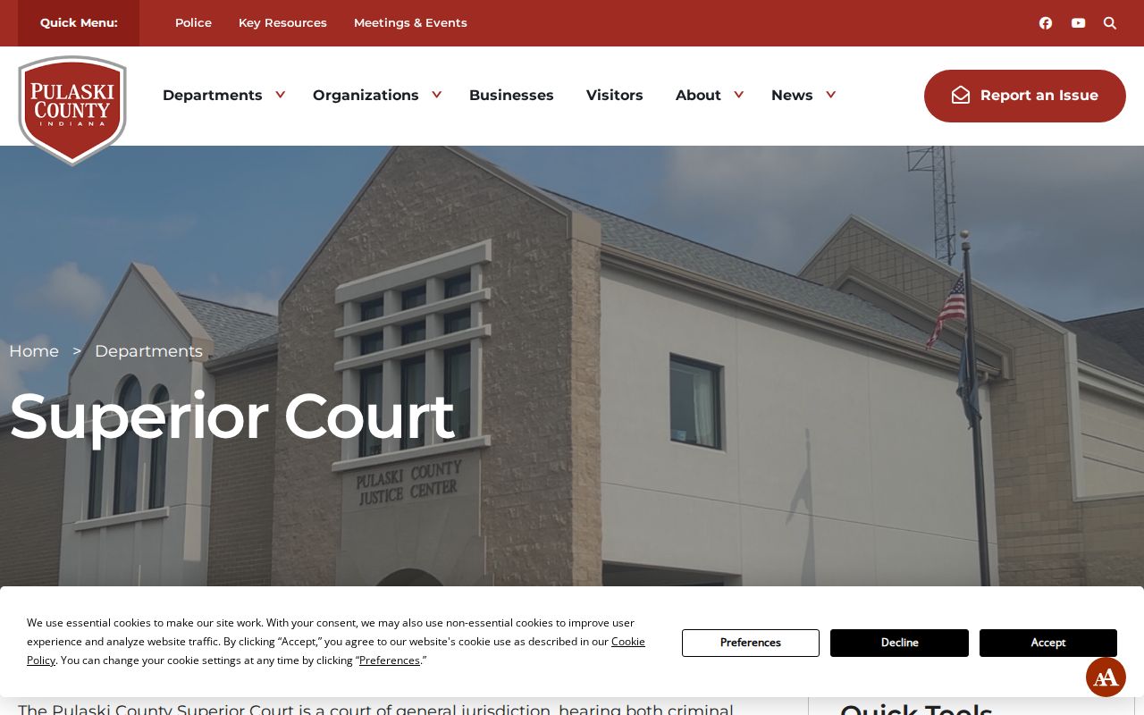 Pulaski Superior Court official information page