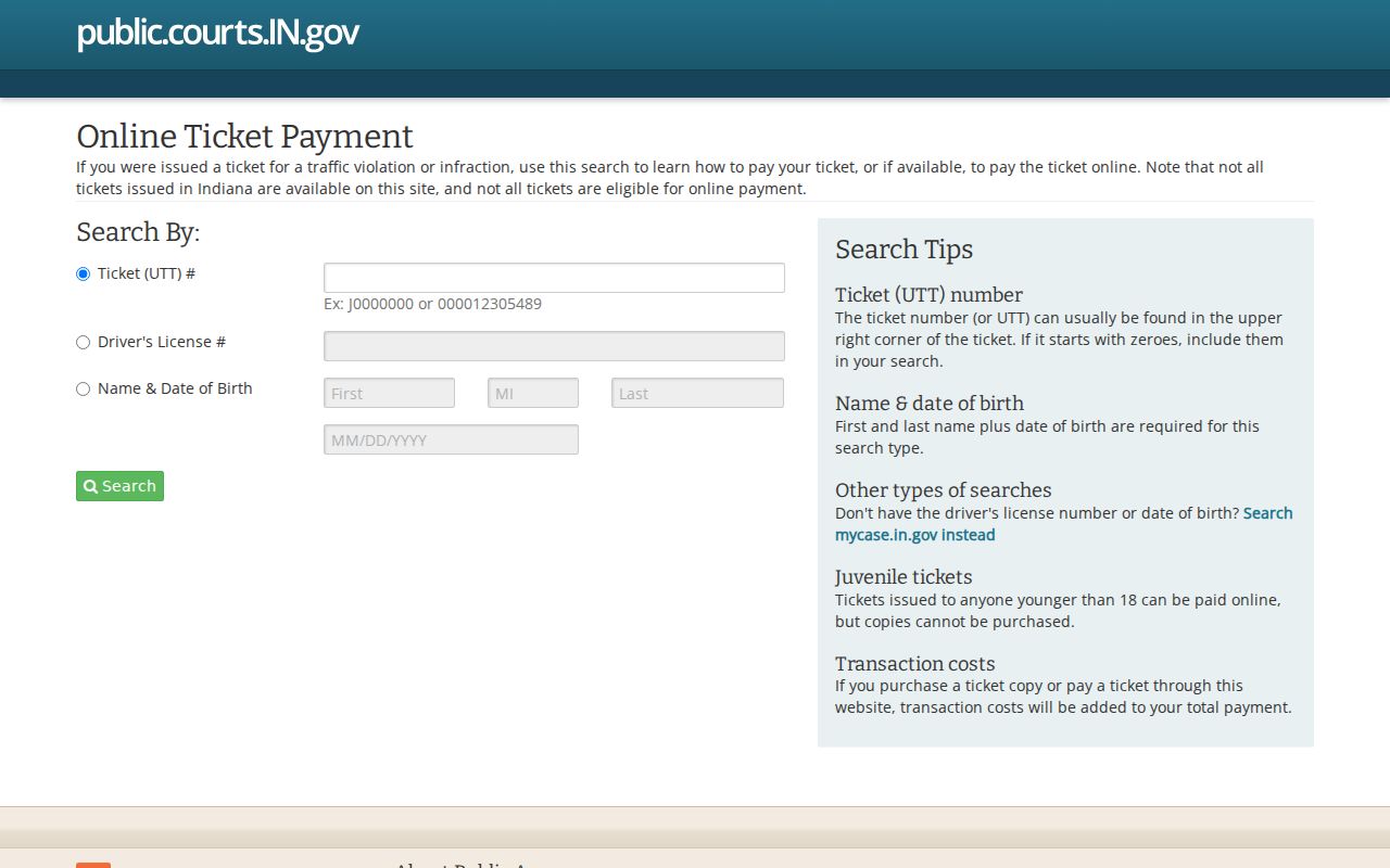 Indiana public traffic payment portal