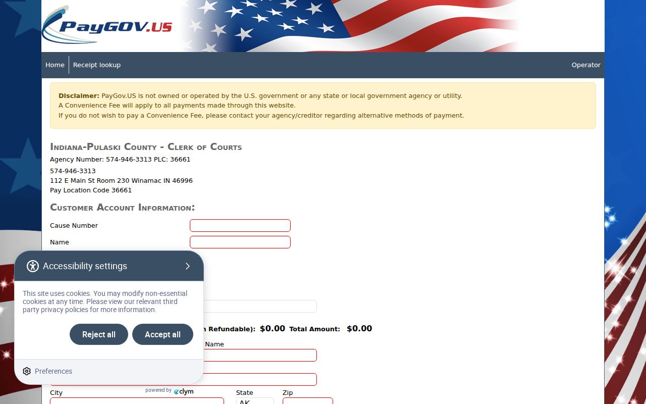 Pulaski County Clerk PayGov payment fields